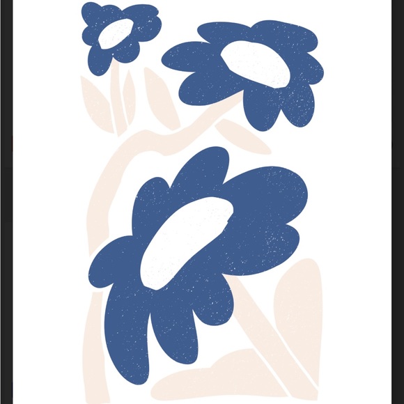 Modern Abstract Flower Art Digital Art Print Blue Tan Contemporary Minimalist - Picture 3 of 3